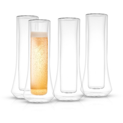 JoyJolt Cosmo Double Wall Stemless Champagne Flutes - Set of 4 Mimosa Champagne Glasses - 5 oz