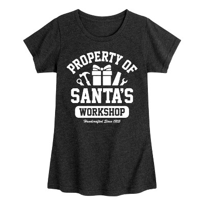 Girls' - Instant Message - Property Of Santas Workshop Christmas Fitted Short Sleeve Graphic T-Shirt