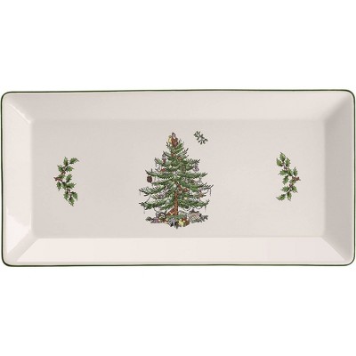 Spode Christmas Tree 14-Inch Rectangular Sandwich Tray, Porcelain Serving Platter - Tableware with Festive Charm, Dishwasher, Microwave, Freezer Safe