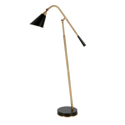 Hudson and Canal Two-Tone/Tilting Floor Lamp with Metal Shade Brass/Matte Black: Mid-Century Modern, UL Listed, E26