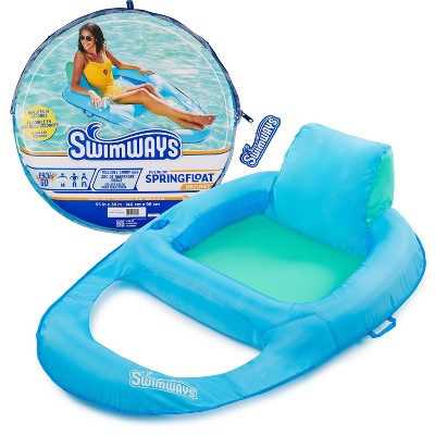 SwimWays Spring Float Recliner Swim Lounger for Pool or Lake with Hyper-Flate Valve - Blue: Adult Pool Float Capacity 250 lbs