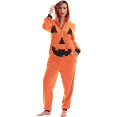 Just Love Womens One Piece Bodysuit -  Pumpkin Halloween Costume Pajamas - Jack-O-Lantern - Orange