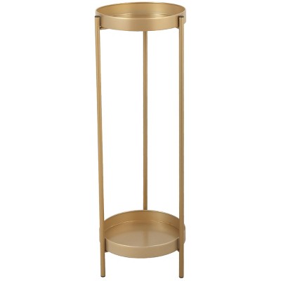 Sevobal Utility Storage Shelves, 2 Tiers Tall Plant Display Storage Shelf with Round Trays, Plant Stand for Balcony Patio Home, Gold, 9.6"*9.6"*31.5"