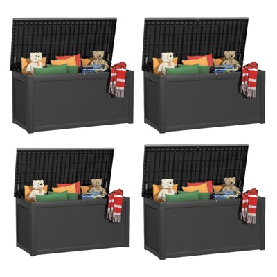 DSVIMOY Deck Boxes, 4-Piece 260 Gal Outdoor Storage Deck Box, Small Patio Storage Bin for Garden Tools, Black, 67.72"*32.20"*33.66"