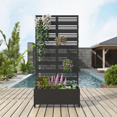 72-in H x 35-in L x 16-in W Black Metal Planter with Trellis ( Classic Shutters-B )