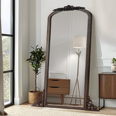 Dovelina Vintage Wood Frame Arch Carved Decorative Wall Mirror Large Full Length Mirror