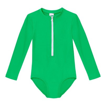 City Threads USA-Made Girls UPF 50+ One-Piece Long Sleeve Swimsuit
