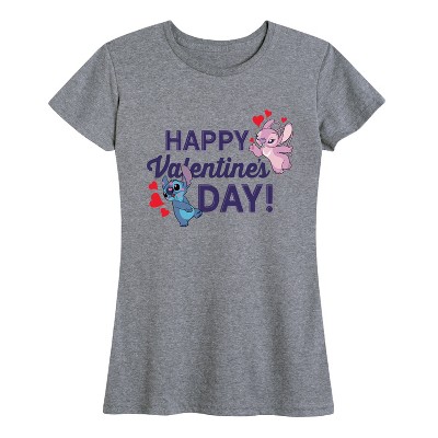 Women's - Lilo and Stitch - Happy Valentine's Day Short Sleeve Graphic T-Shirt