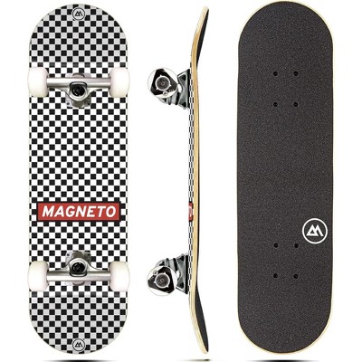 Magneto Skateboard | Maple Wood | ABEC 5 Bearings | Double Kick Concave Deck | For Beginners, Teens & Adults (Checkered)