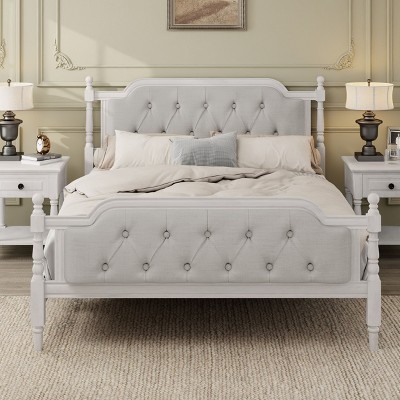 Kumasinova Upholstered Full/Queen/King Bed Frame,Traditional Solid Wood Platform Bed with Tufted Headboard,Full/Queen/King Size Bed Frame for Teens