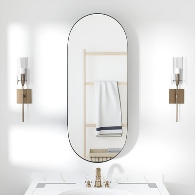 Lirago 32" x 16"Ironwork Rounded Corner Arched Bathroom Wall Cabinet with Mirror Design