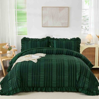 BAGOKIE 3 Pieces Seersucker Ruffle Bed in a Bag Comforter Set