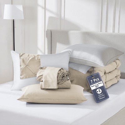 Nestl 9 Piece Comforter Set, Pinch Pleated Bedding Set, Bed in a Bag, Comforter Set with Down Alternative Pillows