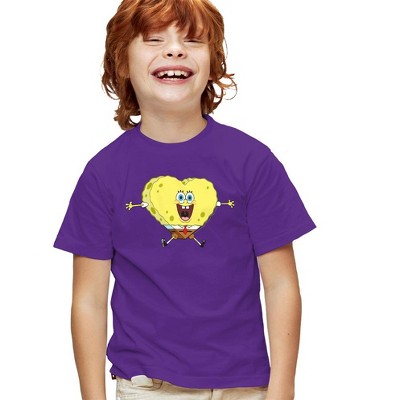 Boys' Short Sleeve SpongeBob Squarepants Valentine's Day Heart Shaped Sponged T-Shirt Boys and Girls