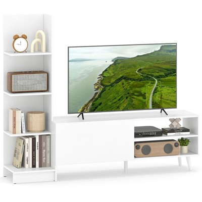 Tangkula TV Stand for TVs up to 50" w/Bookshelf & 3-Position Adjustable Shelf Metal Legs