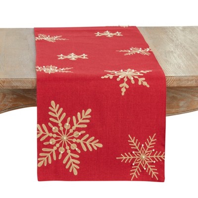 Saro Lifestyle Snowflakes Table Runner, 16"x70", Red