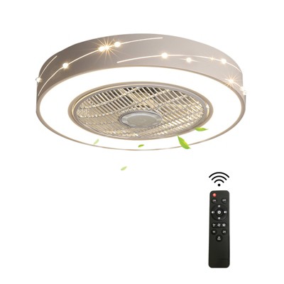 YIYIBYUS Modern Round Indoor LED Enclosed Low Profile Ceiling Fan, White