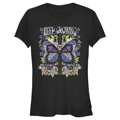 Juniors Womens Lost Gods Keep Growing Butterfly T-Shirt