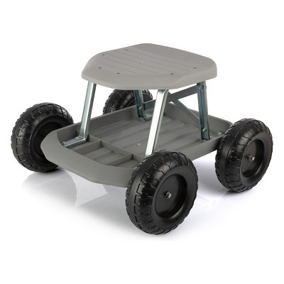 Garden Cart Rolling Stool Gardening Seat with Wheels and Tool Tray