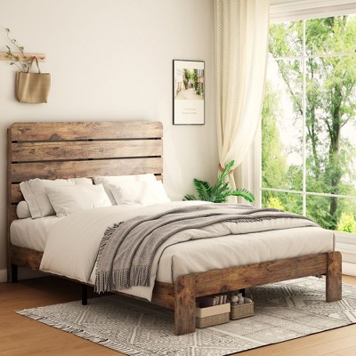 NicBex King Size Wood Platform Bed Frame with Headboard and Footboard,Large Under Bed Storage,No Box Spring Needed,Easy Assembly,Dark Brown