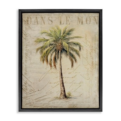 Stupell Industries Vintage Palm Tree Black Framed Floater Canvas Wall Art