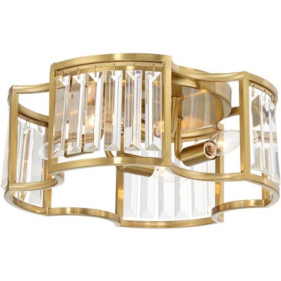 Possini Euro Design Gillian Modern Ceiling Light Semi Flush Mount Fixture 15" Warm Soft Gold 4-Light Crystal for Bedroom Kitchen