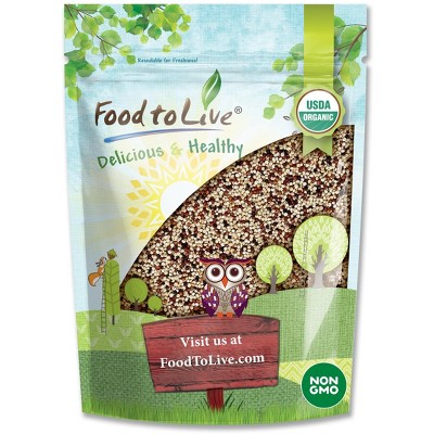 Organic Tri-Color Quinoa - Non-GMO, Non-Irradiated, Kosher, Vegan, Bulk, Blend of White, Black and Red Quinoa, Sirtfood