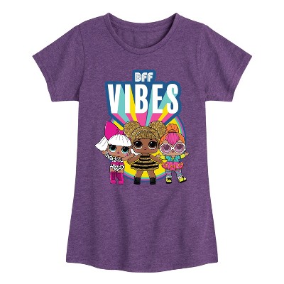 Girls' - LOL Surprise! - Bff Vibes with Queen Bee, Deva, & Neon QT Fitted Short Sleeve Graphic T-Shirt