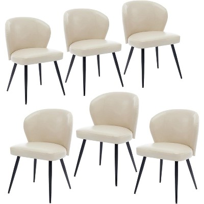 Dining Chairs Set of 6,Ergonomic Upholstered Kitchen Chairs with Steel Legs, High Curved Backrest Modern Chairs for Dining Room Kitchen(Beige)