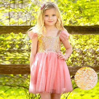 Butterfly Craze Butterfly Craze Birthday Sequin Dress with Glitter and Sparkle for Little Girls, Pink/Gold