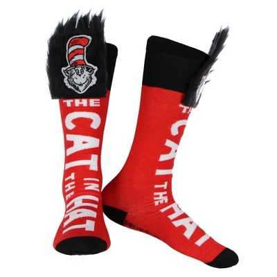 Cat In The Hat Socks Fuzzy Top Knee-High Socks OSFM