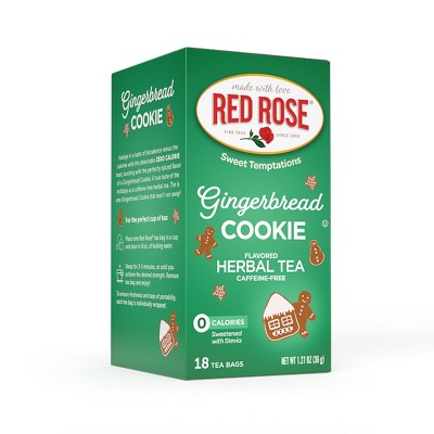 Red Rose Sweet Temptations Dessert Tea Gingerbread Cookie, Zero Carbs, Zero Sugar Bursting with Flavor Caffeine-Free Beverage Herbal Tea, 18 Count