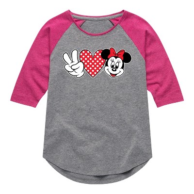 Girls' - Disney - Peace Love Minnie Shirt Tail Raglan Graphic T-shirt