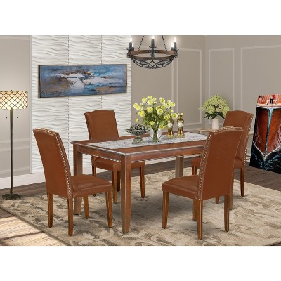HomeStock 5 Piece Dining Table Set Brown Parsons Kitchen Table