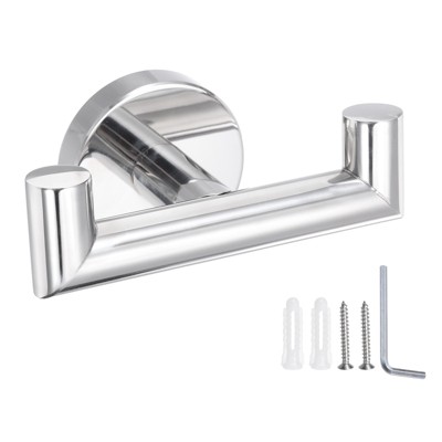 Unique Bargains 304 Stainless Steel Rust Resistant Wall Mount Bath Double Towel Hook