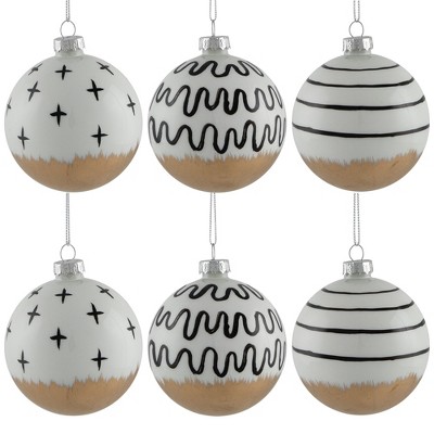 Northlight Abstract Glass Ball Christmas Ornaments - 3" (80mm) - White and Black - 6ct