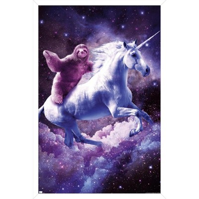 Trends International James Booker - Space Sloth Riding On Unicorn Framed Wall Poster Prints