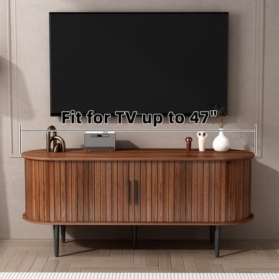 ORRD 47" Walnut TV Stand with Sliding Door, Modern Entertainment Console with Storage for Living Room or Bedroom
