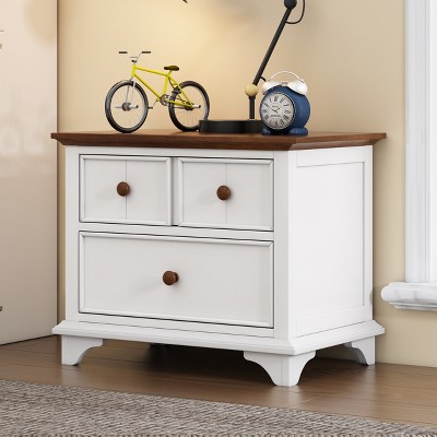 KTMBDW Modern Nightstand, Bedside Table, Side End Table with 2 Drawers, Transitional, White & Brown