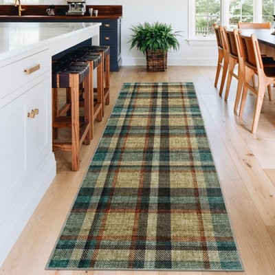 Washable Rugs for Living Room Plaid Classic Non Slip Large Rug for Bedroom Decor Soft Low Pile Carpet