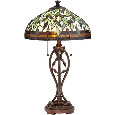 Robert Louis Tiffany Blossoming Traditional Table Lamp 26" High Bronze with Table Top Dimmer Leaf Vine Stained Glass Shade for Bedroom Living Room