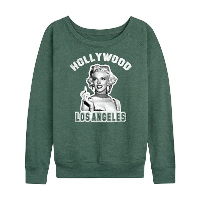 Women's - Marilyn Monroe - Hollywood Los Angeles California Lightweight French Terry Wide Neck Long Sleeve Graphic Shirt