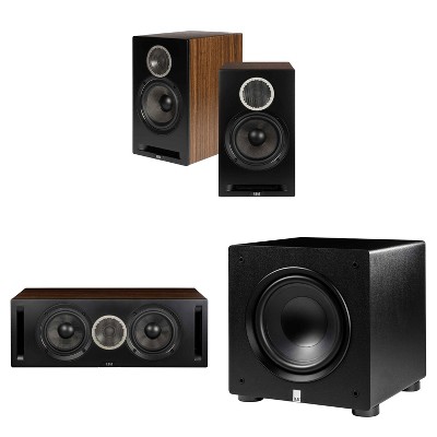 Elac DBR62-BK - Debut Reference 6.5" Bookshelf Speakers - Black, Pair, Elac DCR52-BK - Debut Reference 5.25" Center Speaker - Black and Elac PS250-...