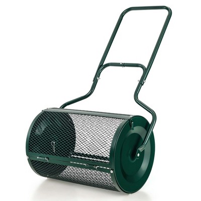 Costway 24" Peat Moss Spreader Compost Spreader with Upgrade Side Latches & U-shape Handle Black/Green