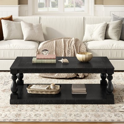 KIGFTSOD Vintage Coffee Table with Artistic Vase Column Legs and Luxurious Pine Veneer for Living Room, Study Room