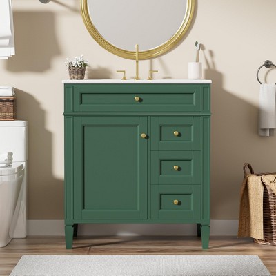 30" Modern Bathroom Vanity with Top Sink, 2 Drawers, Tip-Out Drawer & Adjustable Shelf, Bathroom Storage Cabinet - ModernLuxe