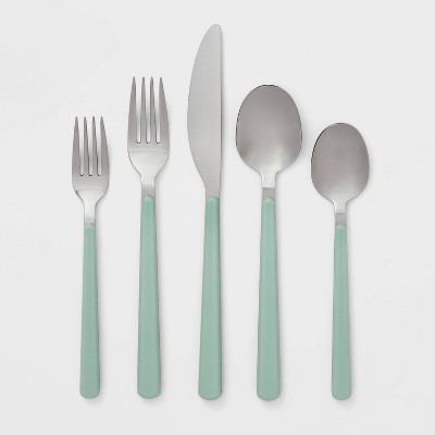 20pc Plastic Handle Flatware Set Mint - Room Essentials™: Stainless Steel Silverware Set, Service for 4, Forks Spoons Knives