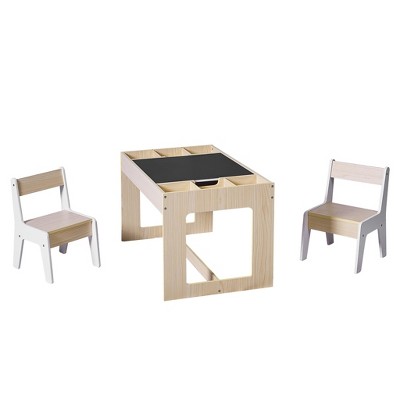 LuxenHome Drawing and Activity Board Children Table with 2 Chairs Set Brown