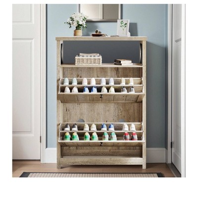 Entryway Shoe Storage Cabinet with 2 Flip Drawers & Open Shelves Free Standing