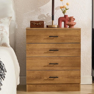 Oak Wooden 4 Drawers Nightstands, 4 Drawer Dresser, Large Storage End Table for Bedroom for Living Room, Bedroom, Office, Brown